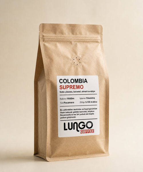 Colombia Supremo taze kavrulmuş specialty kahve paketi, 250g ve 1kg seçenekleri